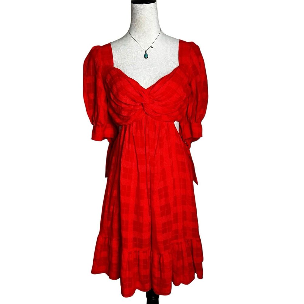 Cinq à Sept Red‎ Puff Sleeve Babydoll Mini Dress M Mediterranean Vacation Resort
